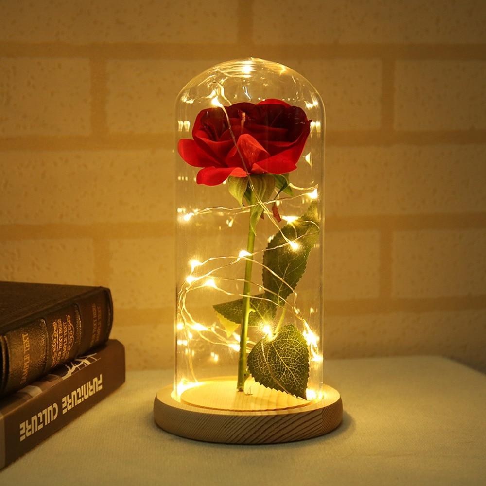 Red enchanted Rose flower lamp